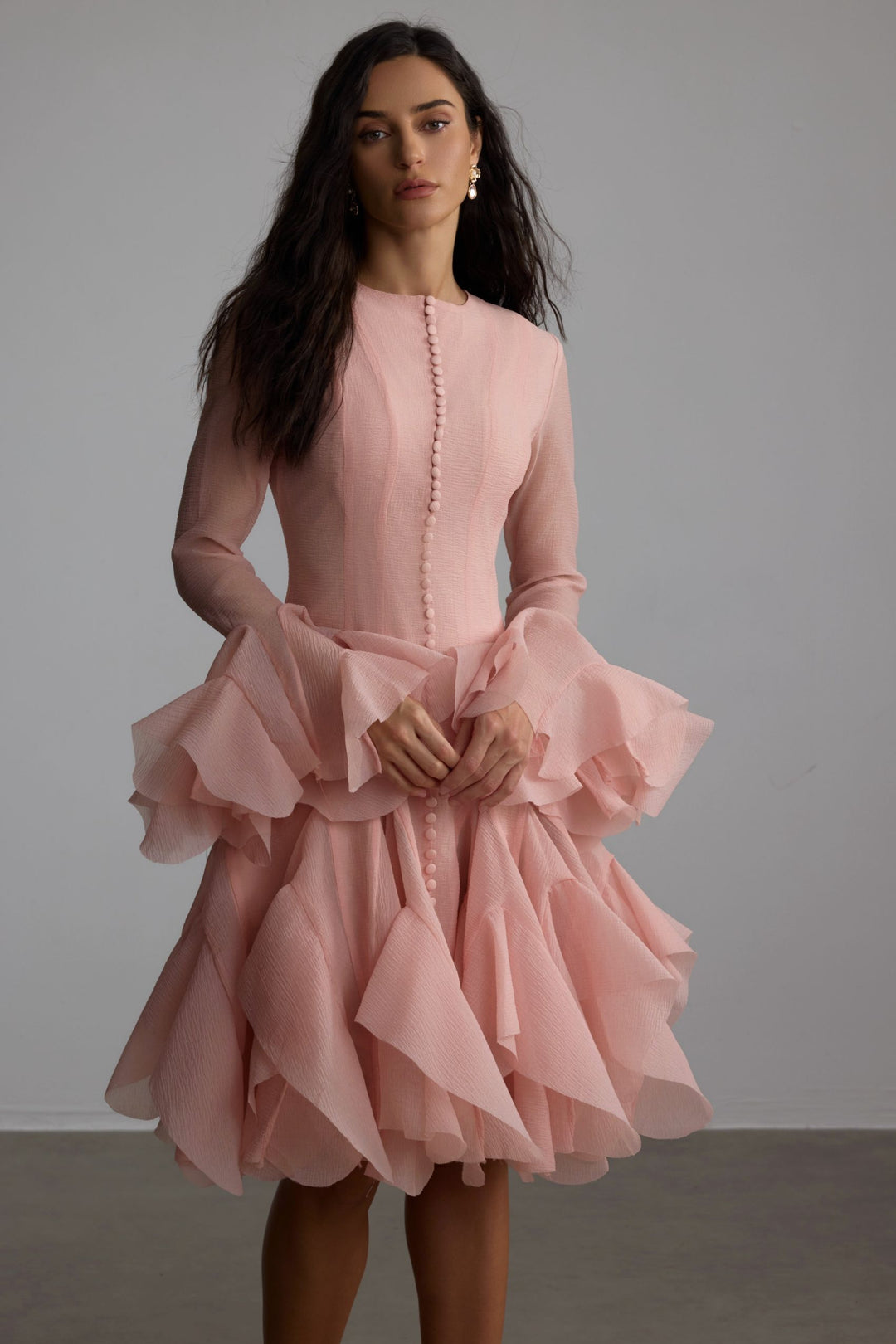 Gloria langes Ärmel Midi-Kleid mit ausgestelltem Saum – Ärmel – KYMA