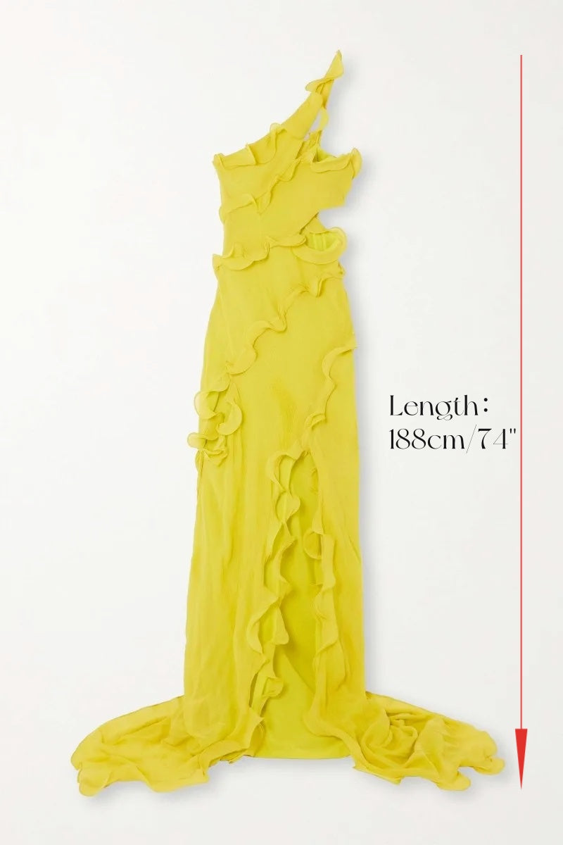 Gloria One-Shoulder Rüschen Maxi-Chiffonkleid Stoff Detail