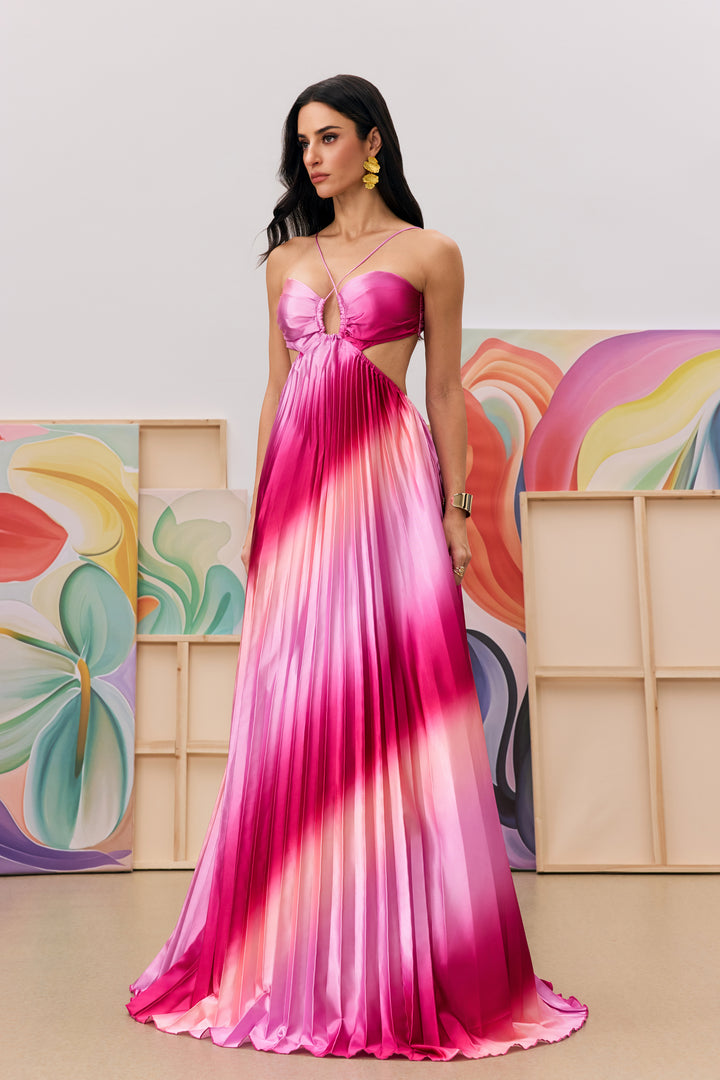 Nahaufnahme des Ausschnitts am Ombre Maxikleid - KYMA