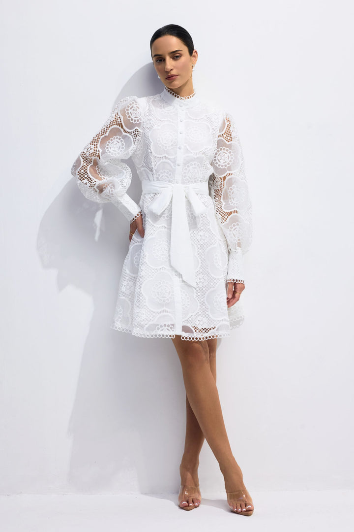 Helena Blumen-Spitzen-Minikleid mit Laternenärmeln - KYMA