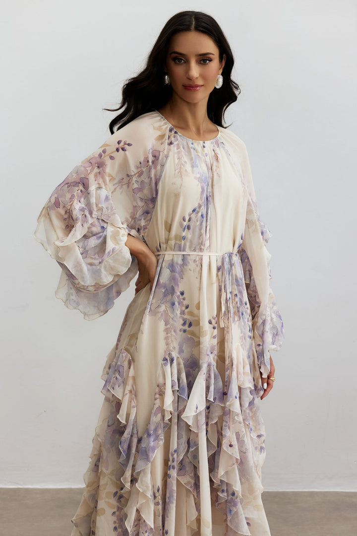 Idelle Blumenprint-Midirüschenkleid Stoffprint - KYMA