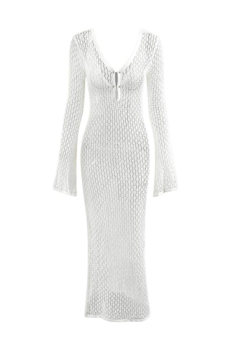 Josie V-Ausschnitt Cut-out Strick Maxikleid bei Sonnenuntergang - KYMA