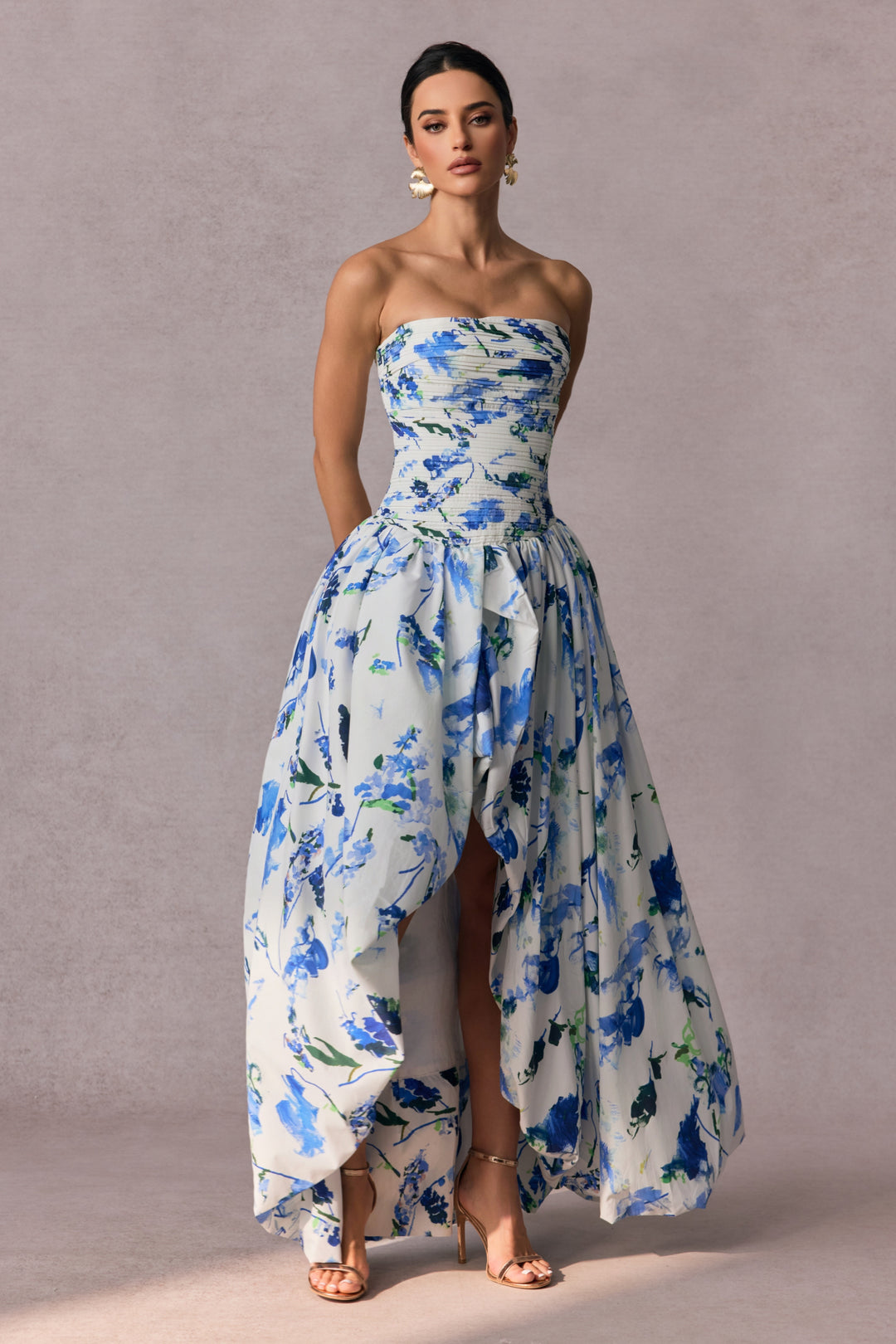 Juliana Maxikleid mit Blumenmuster und Bubble-Saum - KYMA