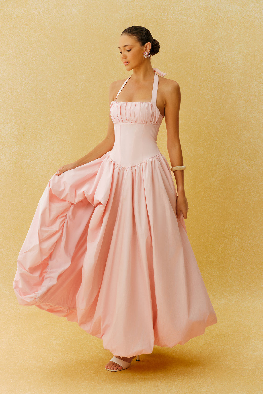 Just For Kisses rosa Maxikleid mit Korsett und Bubble-Saum Schnitt