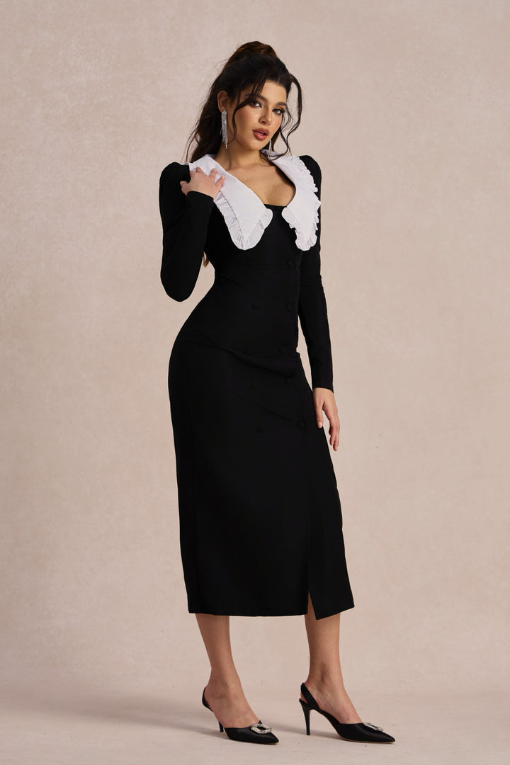 Rückenansicht Kathy Peter Pan Kragen V-Ausschnitt Midi-Kleid - KYMA