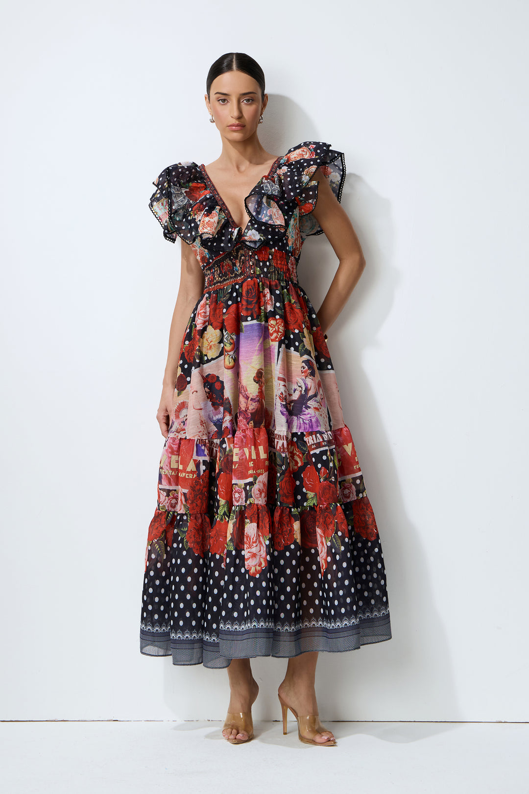 Maxikleid mit Multi-Tupfen und Blumenmuster - KYMA