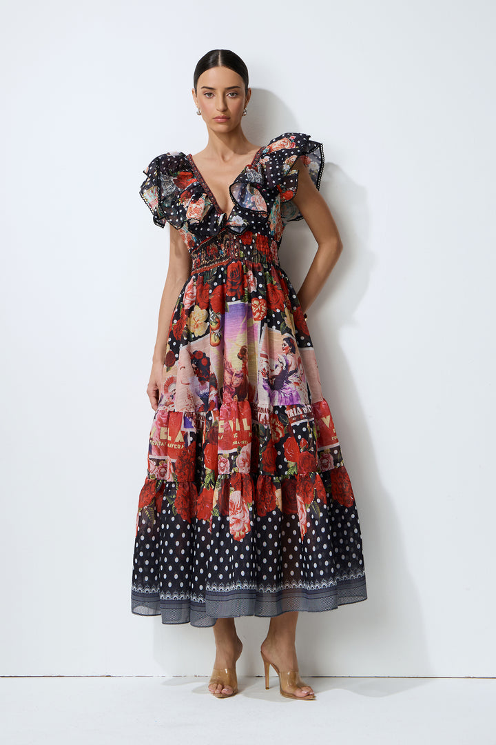Maxikleid mit Multi-Tupfen und Blumenmuster - KYMA