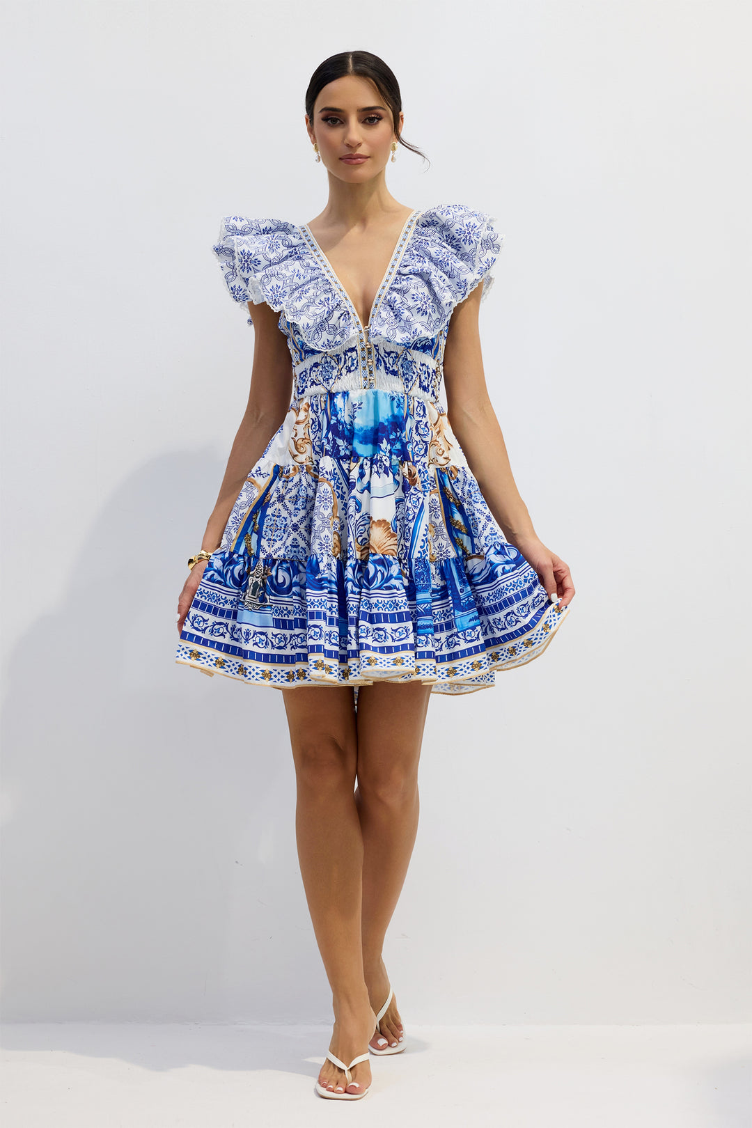 Kyla bedrucktes Mini-Kleid mit tiefem Ausschnitt - KYMA