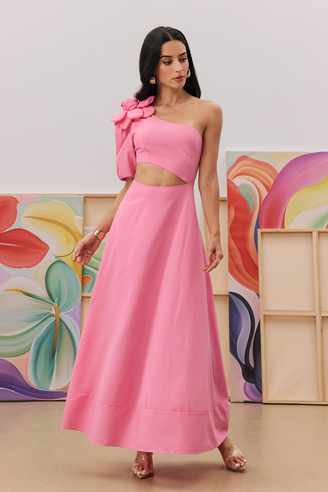 Lea Midikleid mit Blumen-Cut-Outs Rückenansicht - KYMA