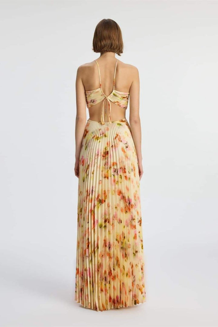 Leila Neckholder Cut-Out Plissee Maxikleid Detailaufnahme - KYMA