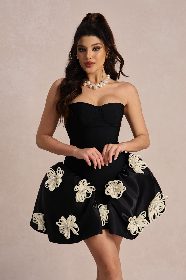 Leona Blumen-Applikation Bandage Mini-Kleid Detail - KYMA