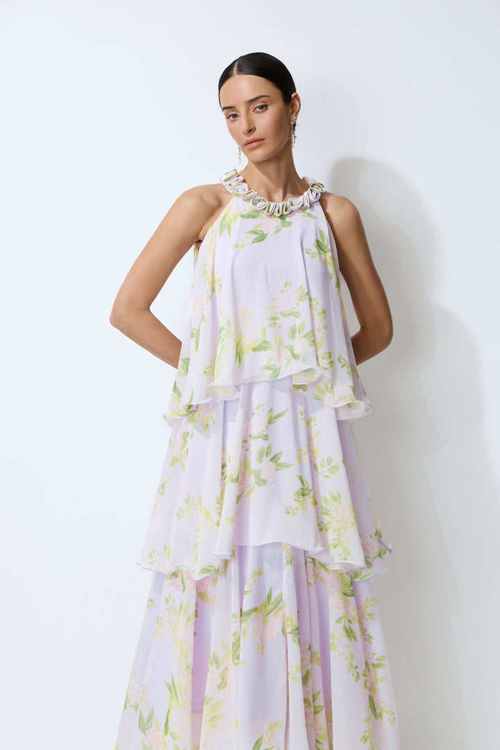 Detail der Rüschenlagen am Maxikleid – KYMA