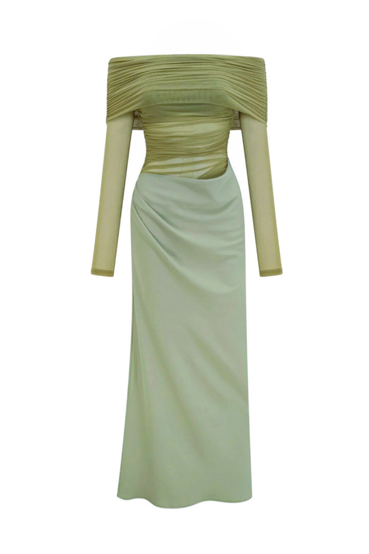Lillian Schulterfreies Mesh-Maxikleid – Material Satin – KYMA