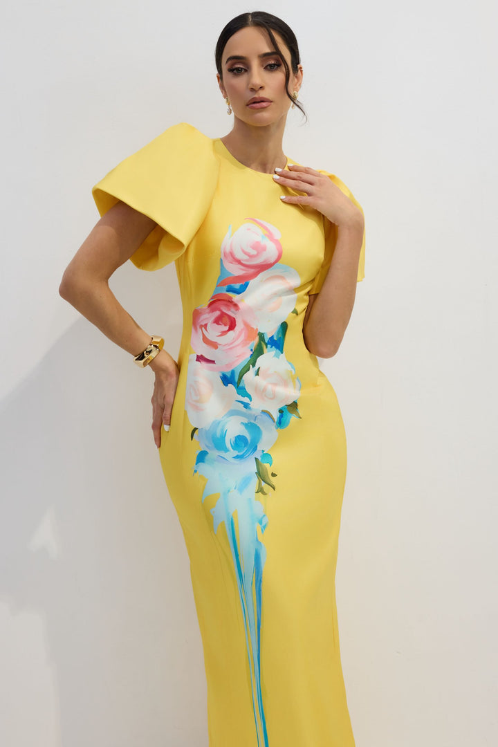 Lorraine Maxikleid mit Blumenmuster und Schlitz im Detail - KYMA
