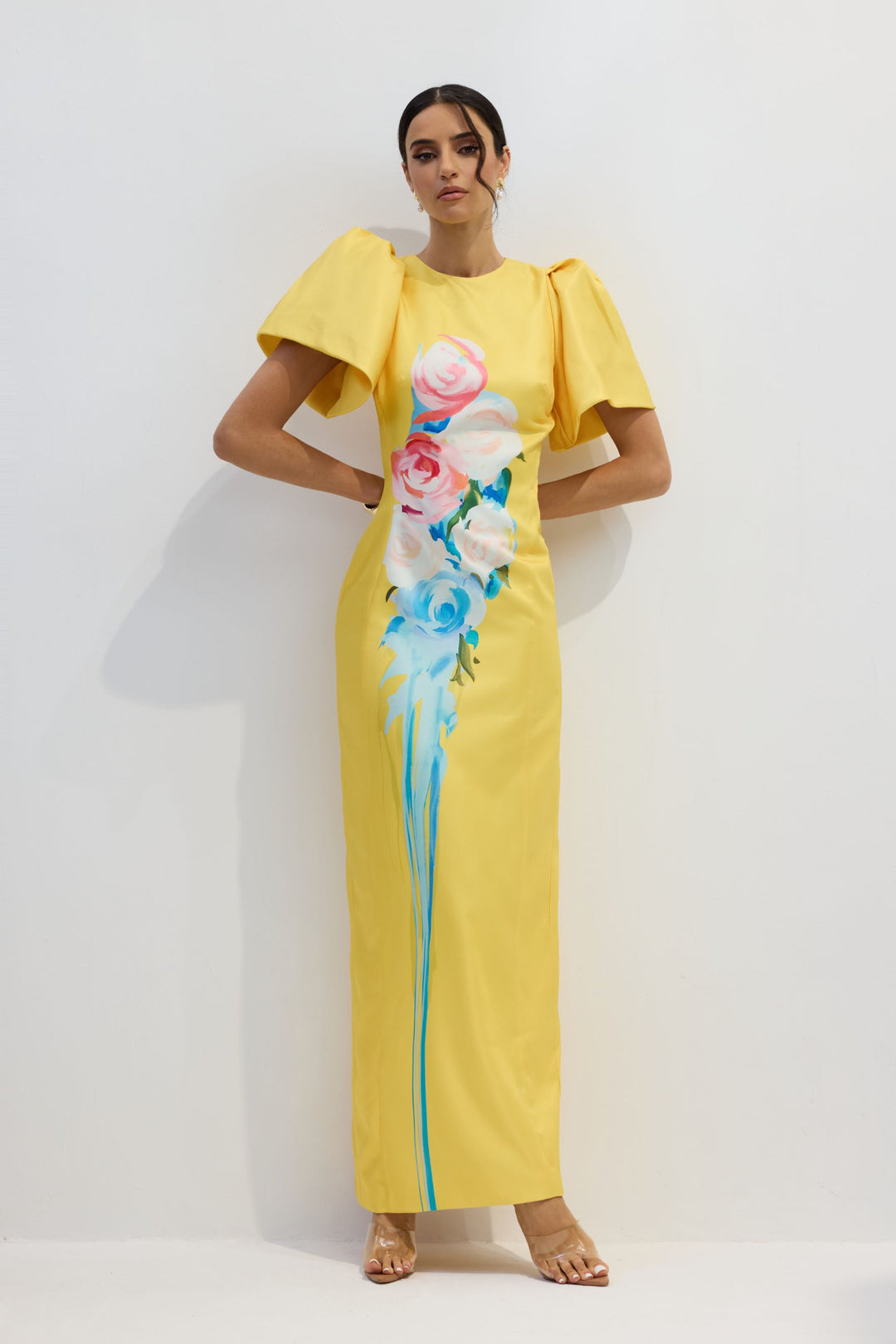 Lorraine Maxikleid mit Blumenmuster und Schlitz Rückansicht - KYMA