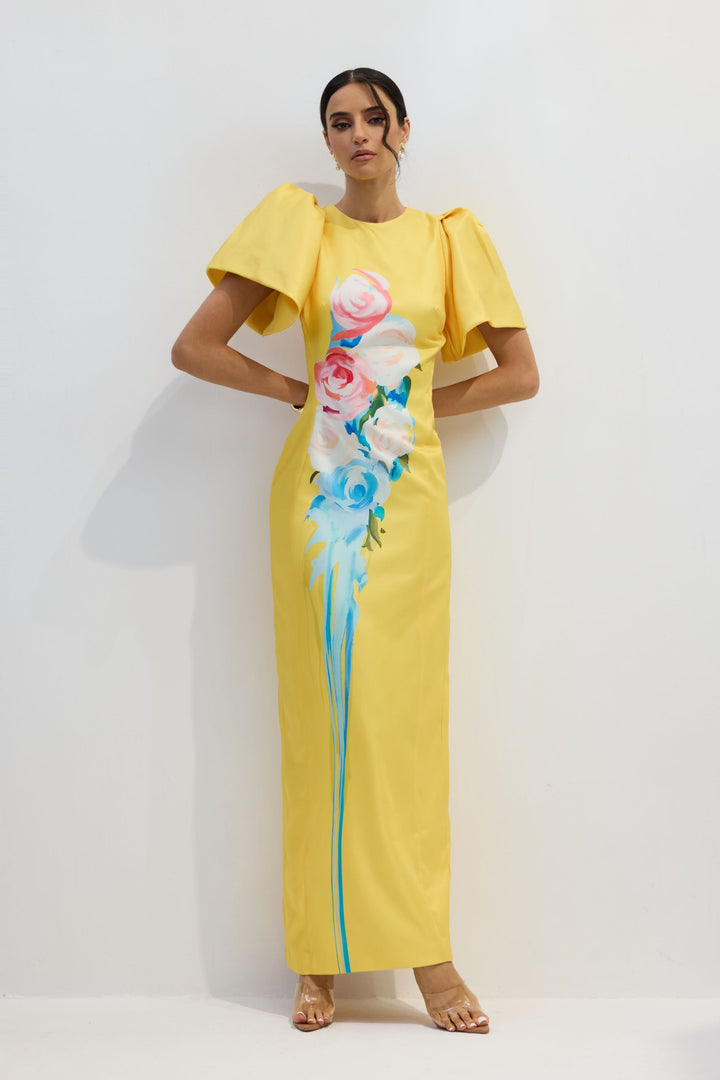 Lorraine Maxikleid mit Blumenmuster und Schlitz Rückansicht - KYMA