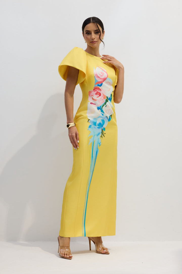 Lorraine elegantes geblümtes Maxikleid mit Schlitz für Damen – KYMA