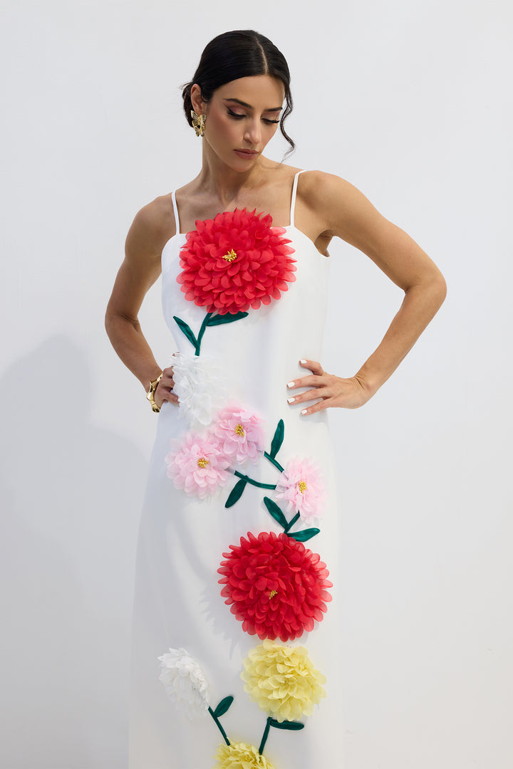 Louisa Maxikleid mit Blumenapplikationen und Spaghettiträgern - Gesamtlänge - KYMA