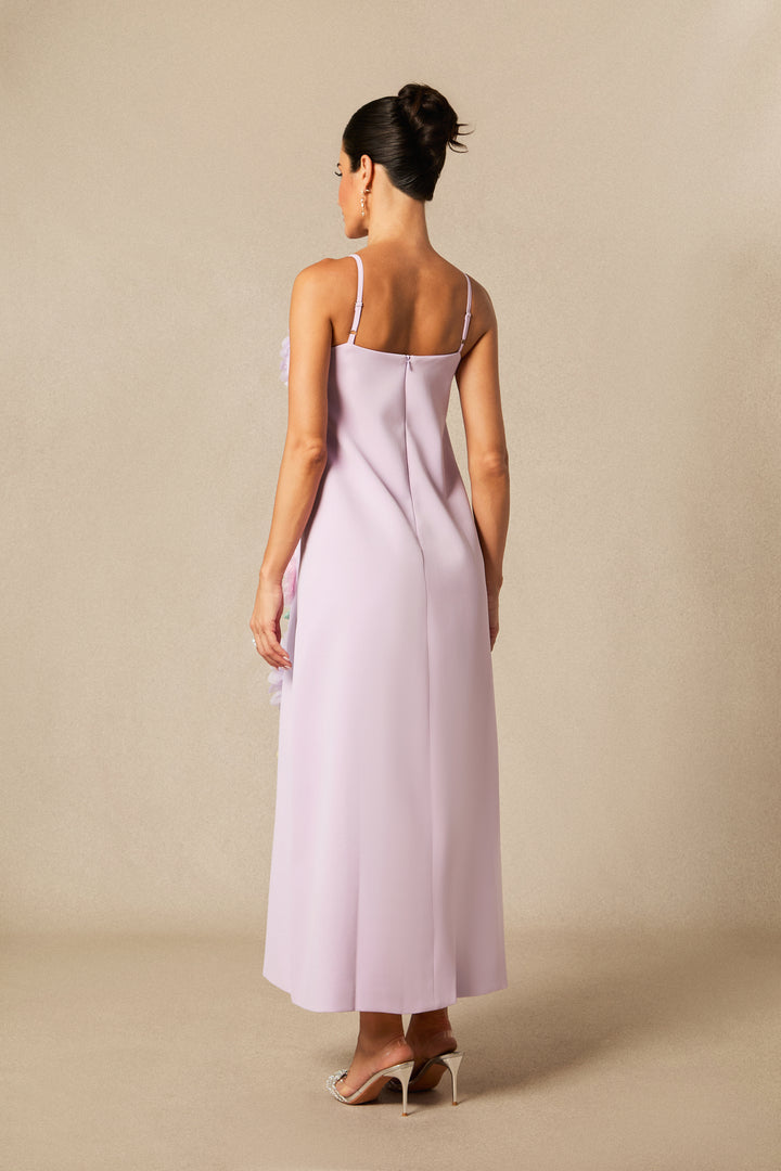 Louisa Maxikleid mit Blumenapplikationen und Spaghettiträgern - Rückenansicht - KYMA