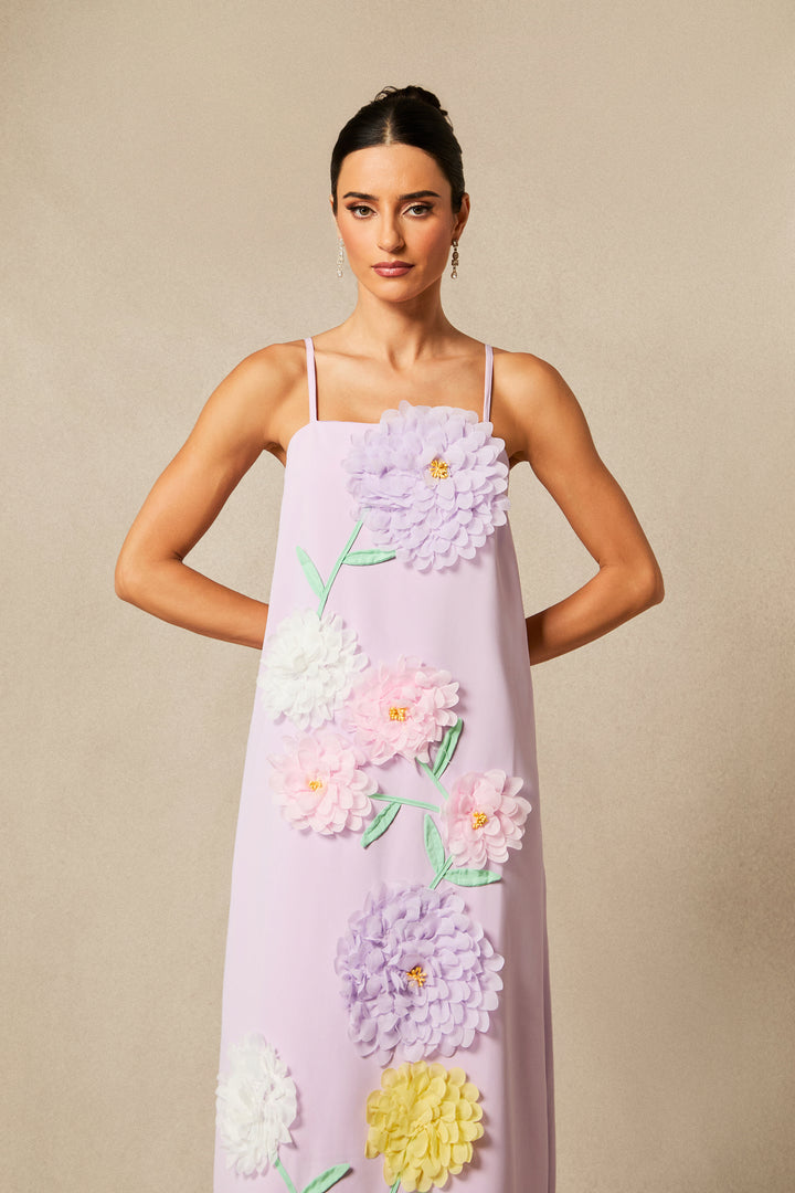 Louisa Maxikleid mit Blumenapplikationen und Spaghettiträgern - Stoff - KYMA