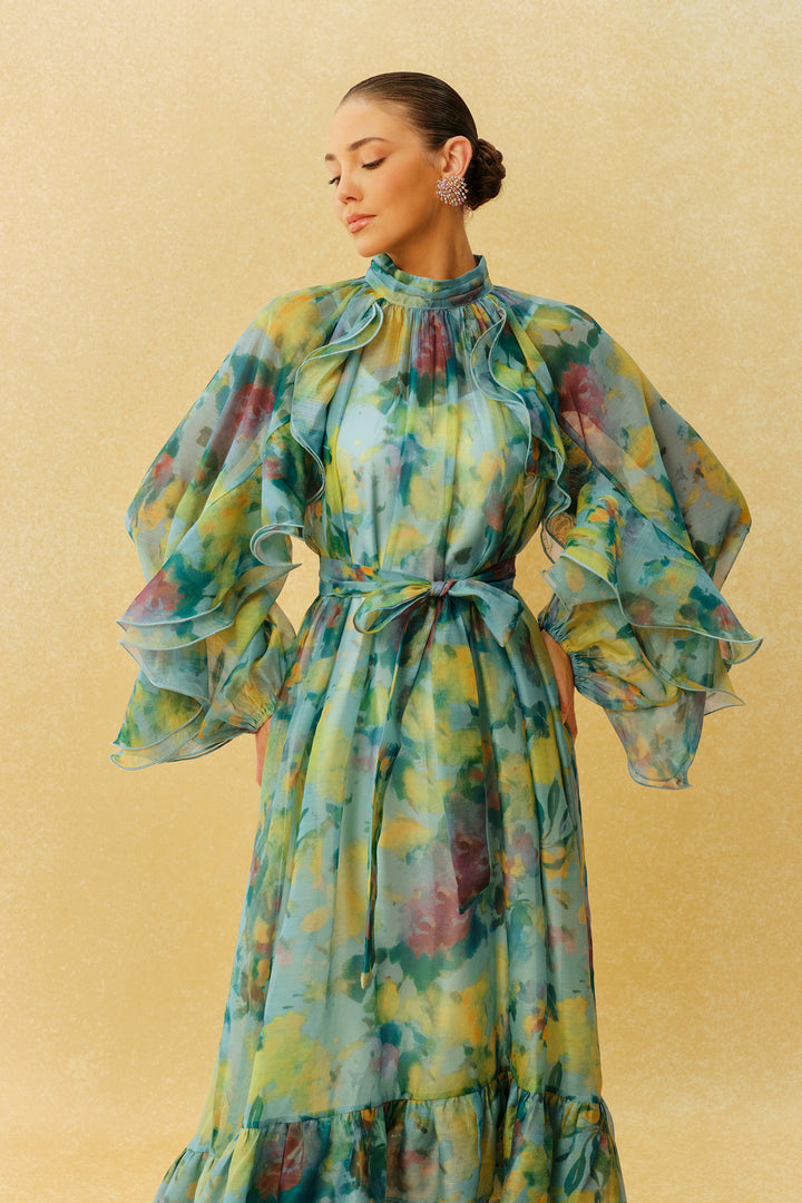 Grünes Midikleid mit Bindegürtel von KYMA