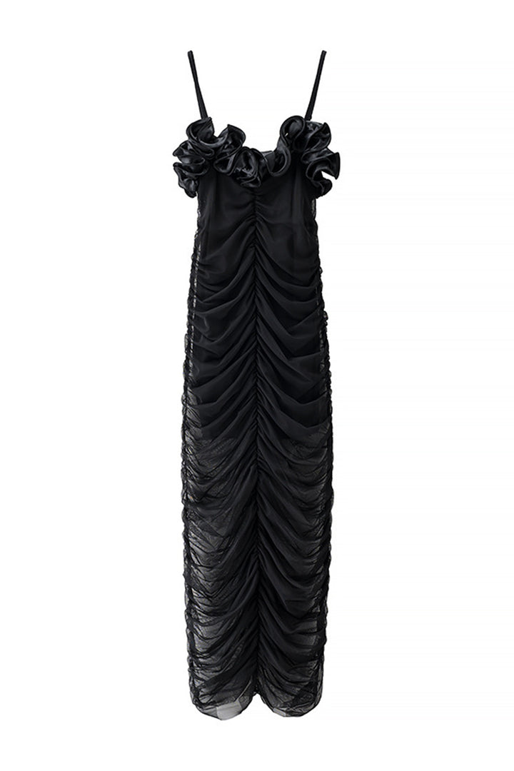 Nora Rüschen-Midi-Kleid aus gerafftem Mesh Tragestil - KYMA
