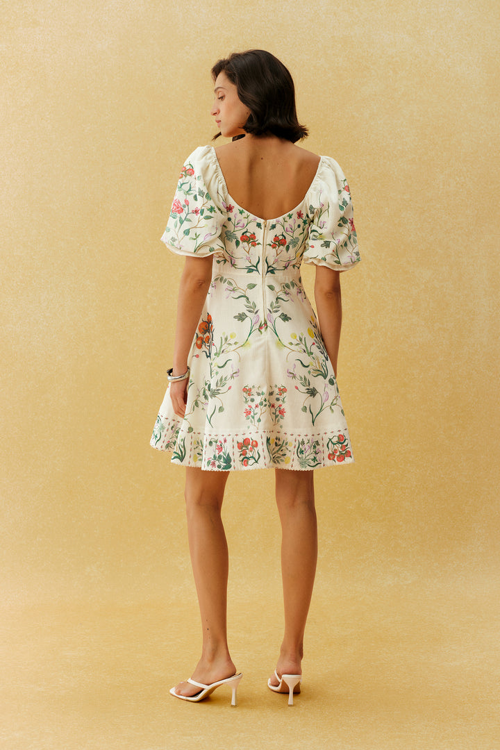 Pretty Hours weißes Minikleid mit Blumenmuster und Puffärmeln Rückansicht