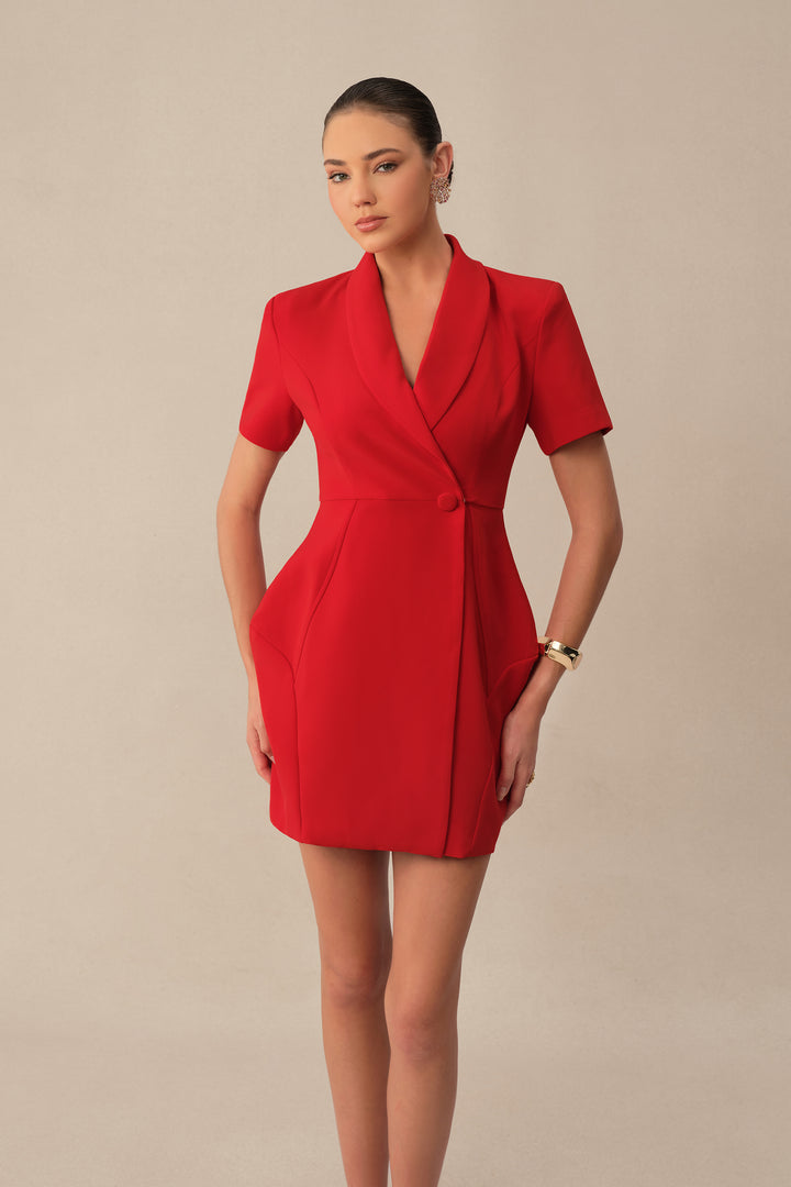 Own The Room Rotes Blazer-Minikleid mit Schalkragen und kurzen Ärmeln