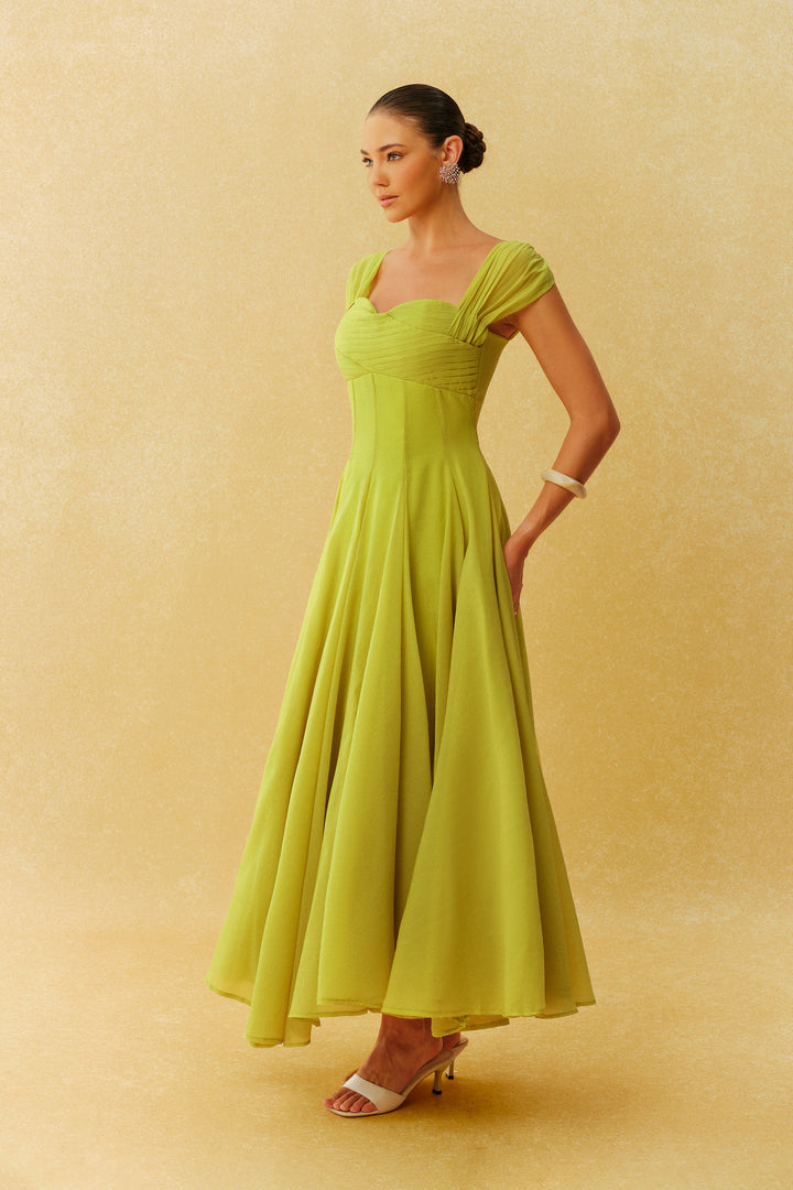 Grünes Maxikleid mit Cap-Ärmeln für Brautpartys - KYMA