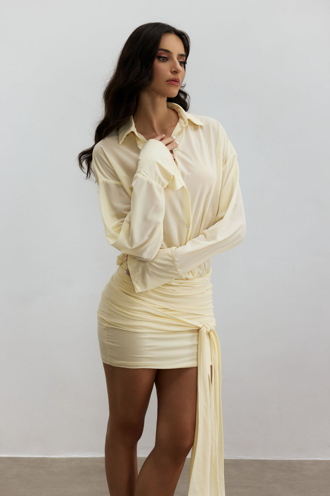Sandy gerafftes Mini-Hemdblusenkleid Seite