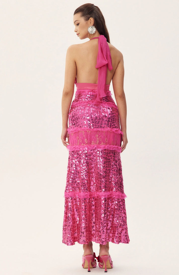 Sara Pailletten Maxikleid mit Neckholder und Accessoires - KYMA