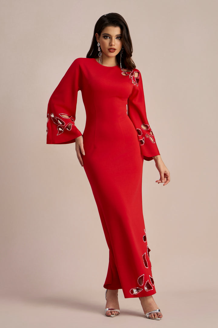 Eleganter Schnitt des Sharon Langarm Maxikleides