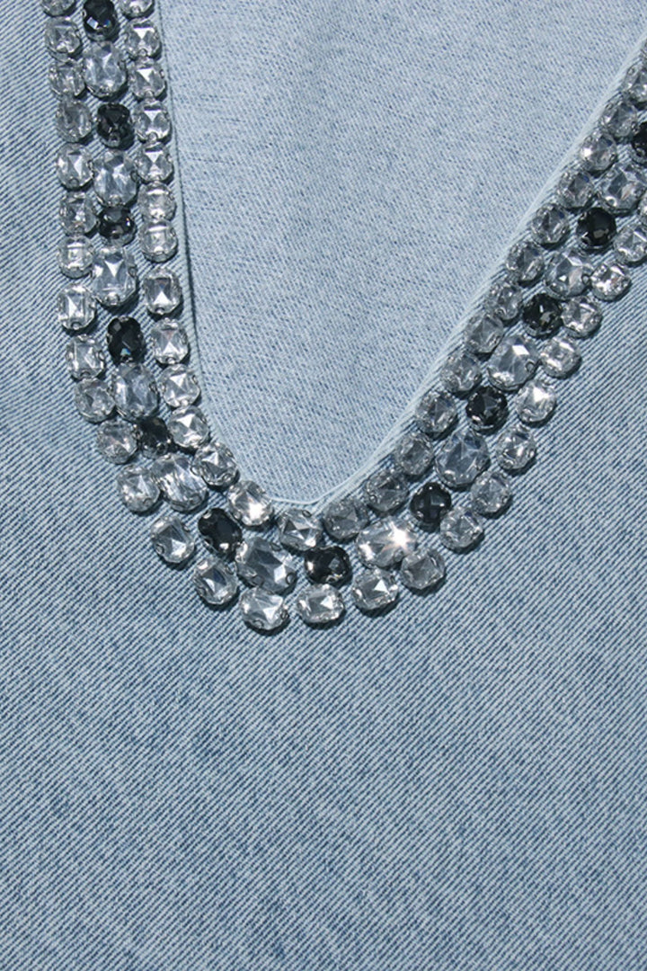 Shirley Mini-Denimkleid Nahaufnahme Kristalle