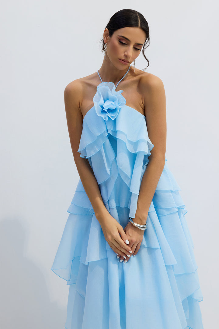 Sibley Neckholder Maxikleid mit Stufenrüschen - KYMA