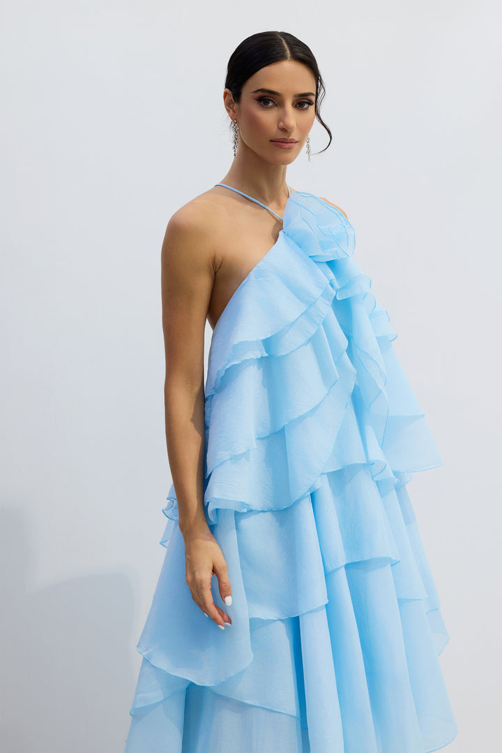 Sibley Neckholder Maxikleid mit Stufenrüschen - KYMA