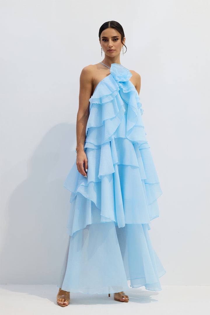 Sibley Neckholder Maxikleid mit Stufenrüschen - KYMA