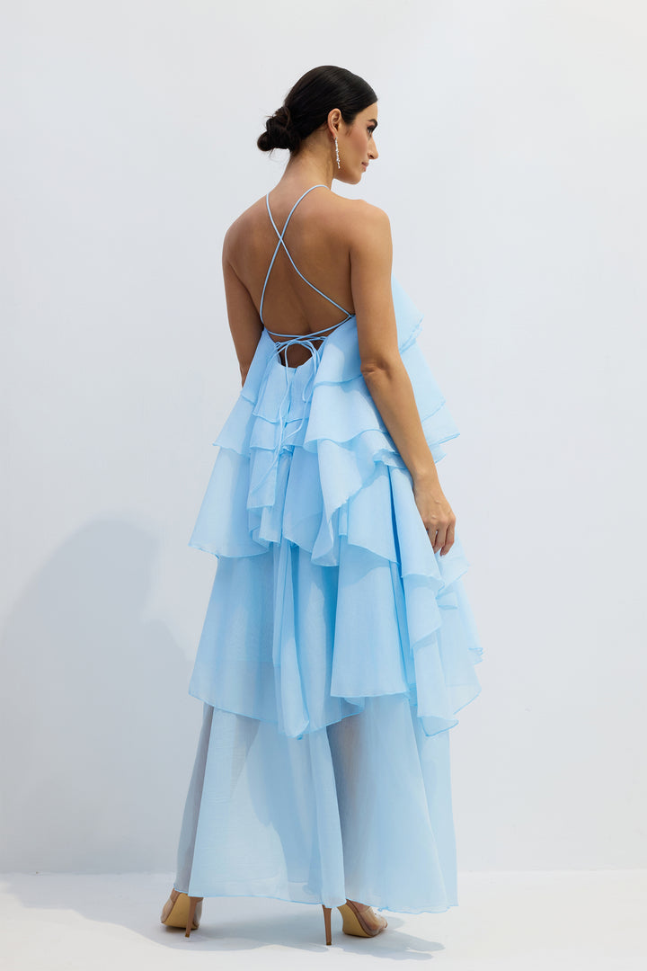 Sibley Neckholder Maxikleid mit Stufenrüschen - KYMA