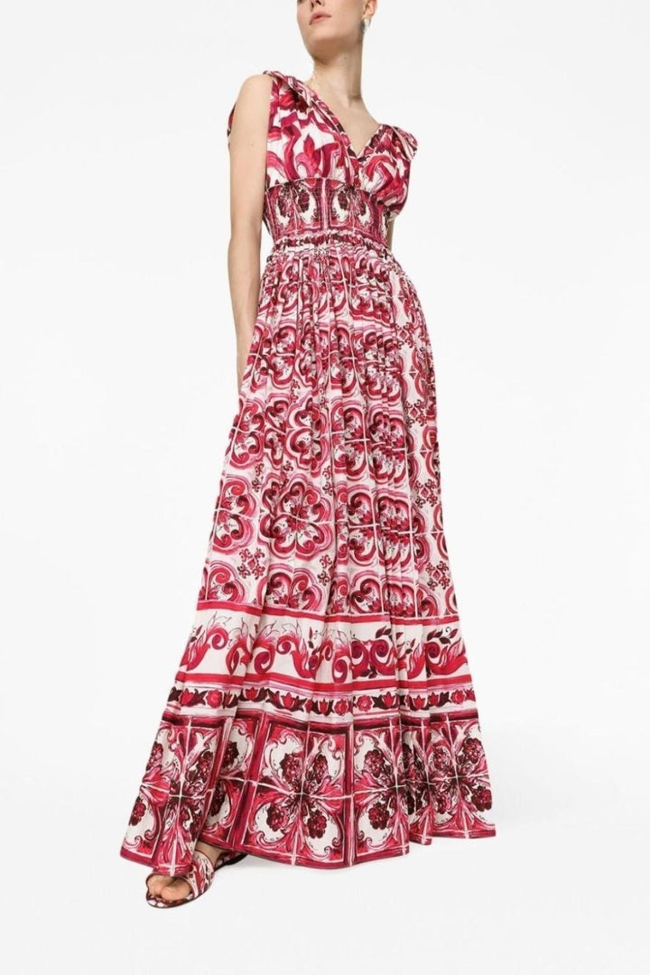 Sibyl Printed Knotted Strap Maxi Dress – KYMA