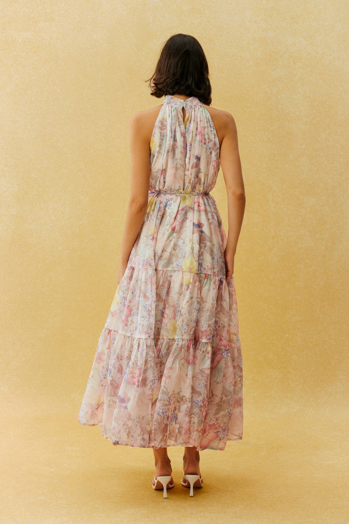 Stay In The Garden pinkes Maxikleid mit Blumenmuster und Spaghettiträgern Größenübersicht