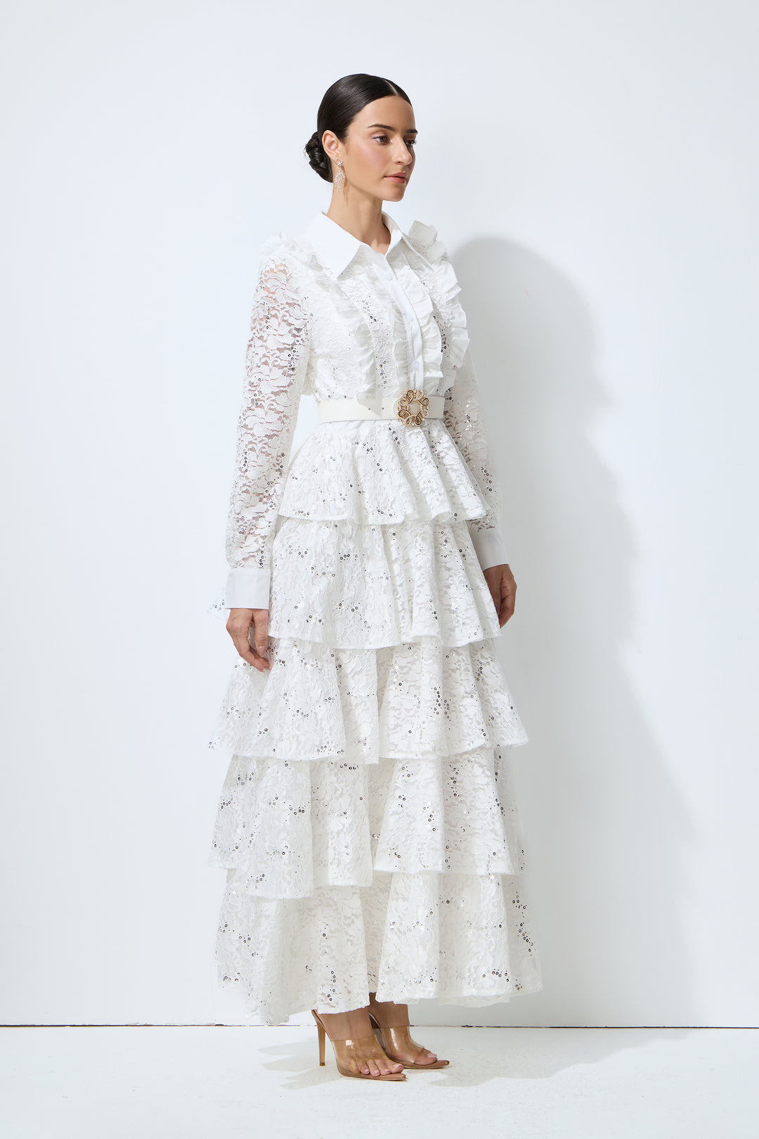 Maxikleid mit Rüschenrock und Spitze – KYMA