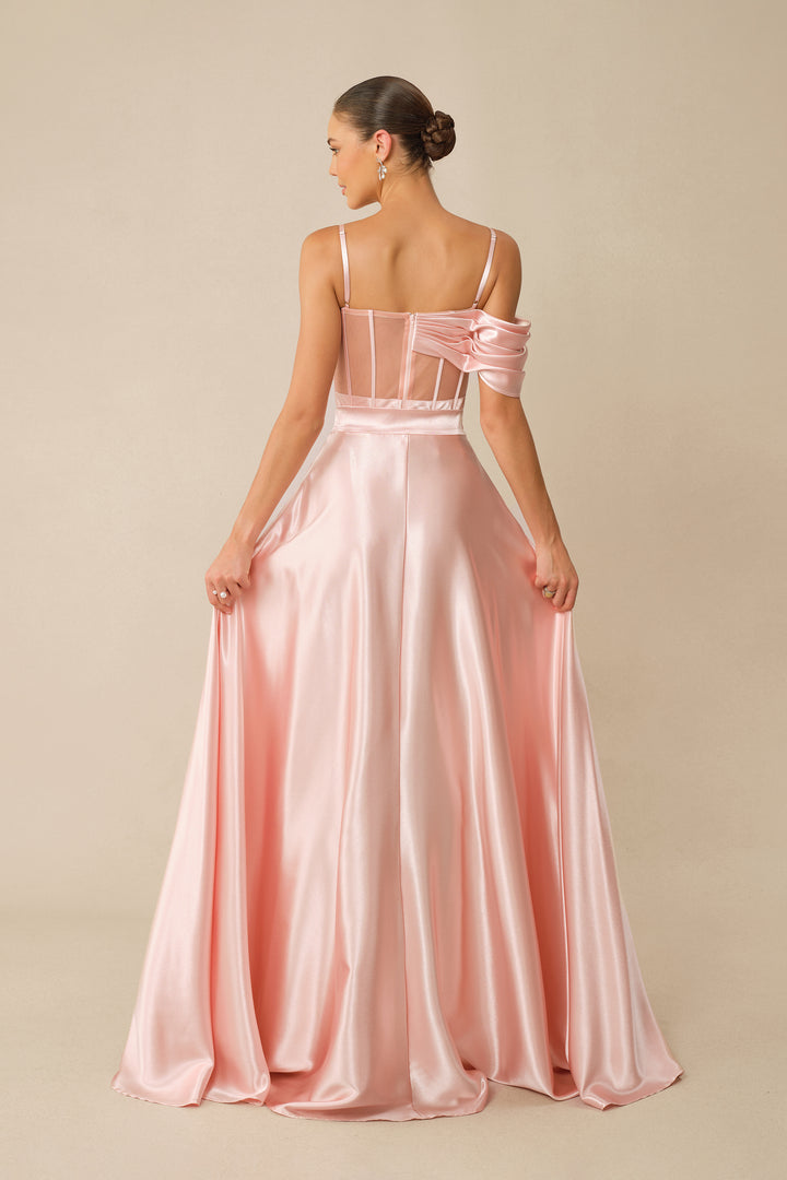 Pink Satin Maxi Skirt Flowing