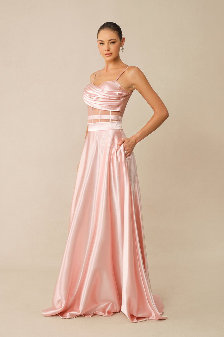 Full Outfit Shot of Pink Corset and Skirt Set