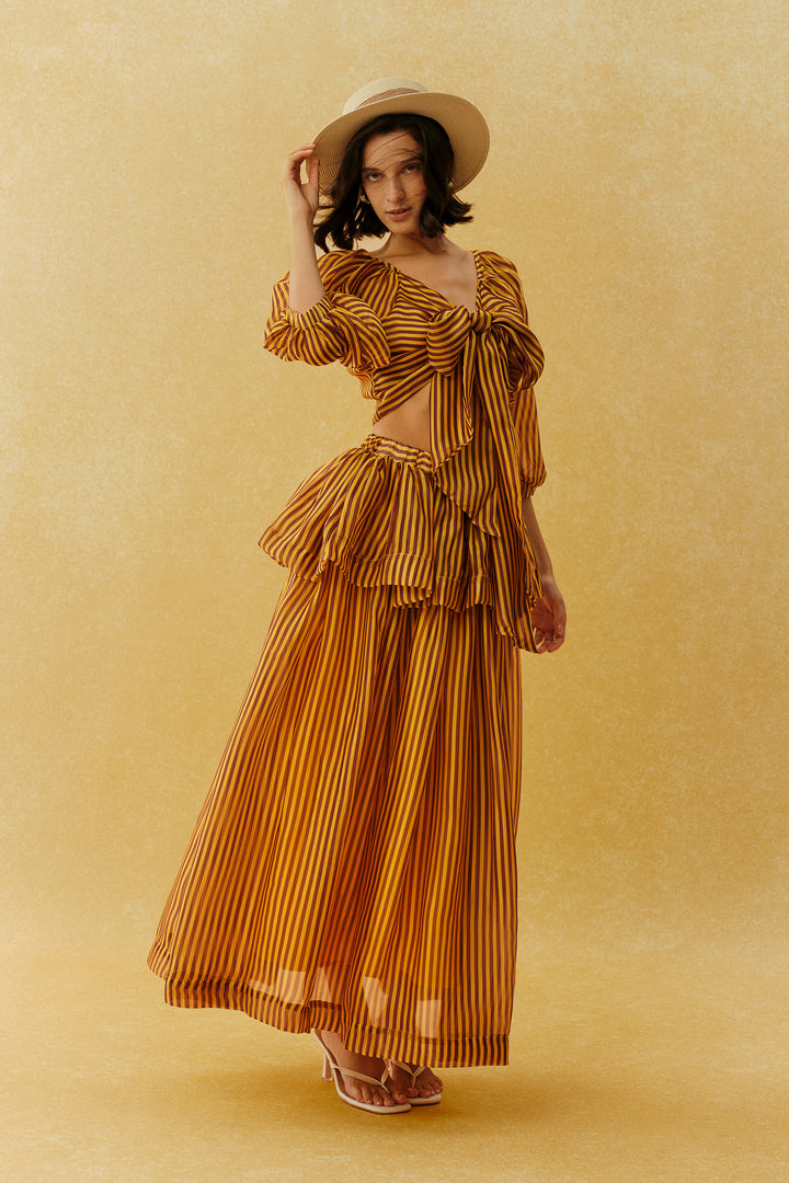 Verbrannt orange gestreiftes Crop Top, Rückansicht