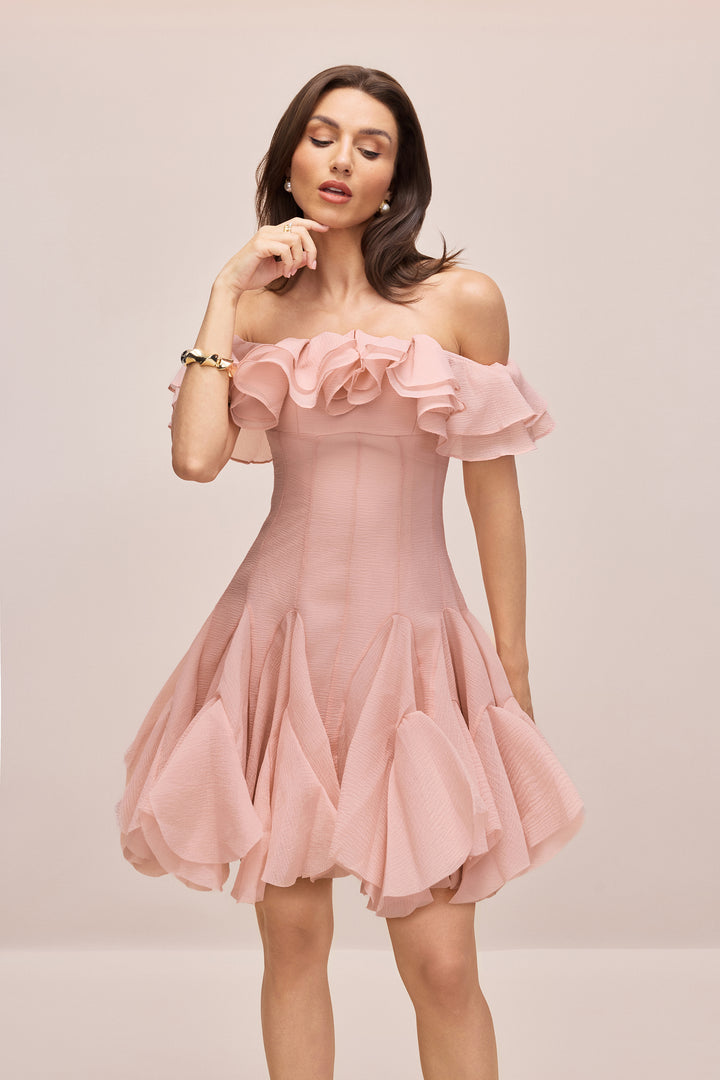Vita Off-Shoulder Rüschen-Minikleid in Weiß - KYMA