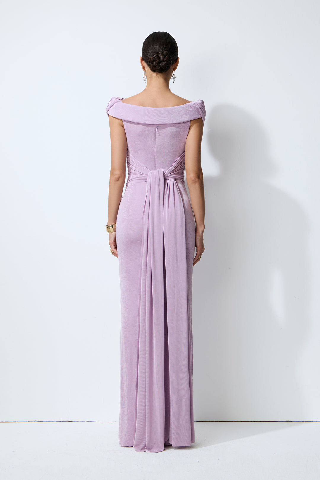 Lila One-Shoulder Maxikleid mit Raffung - Stoffdetail Samt - KYMA