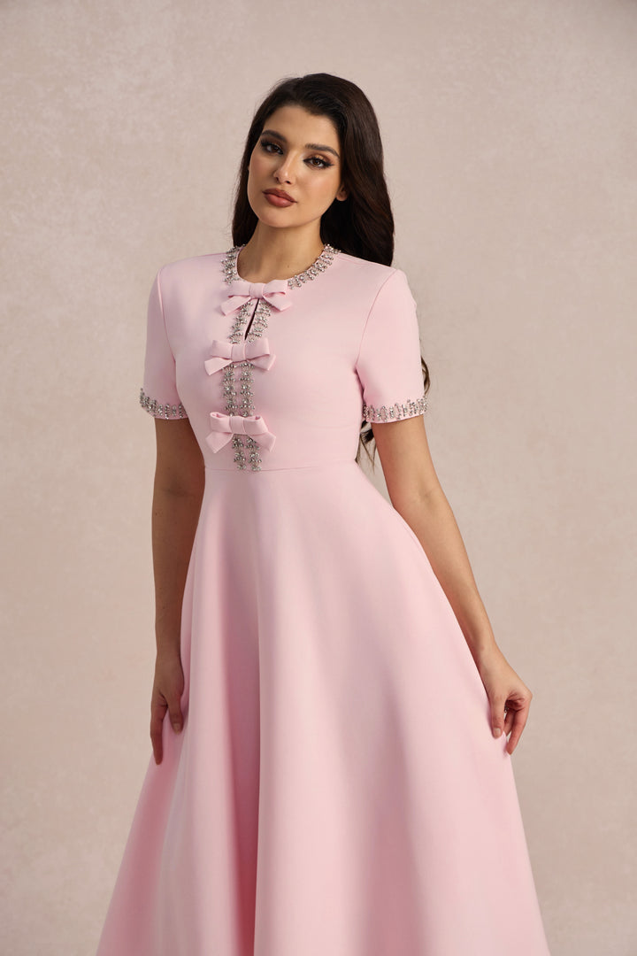 Zoe MIDI-KLEID MIT KRISTALLBESATZ UND SCHLEIFEN-DETAIL