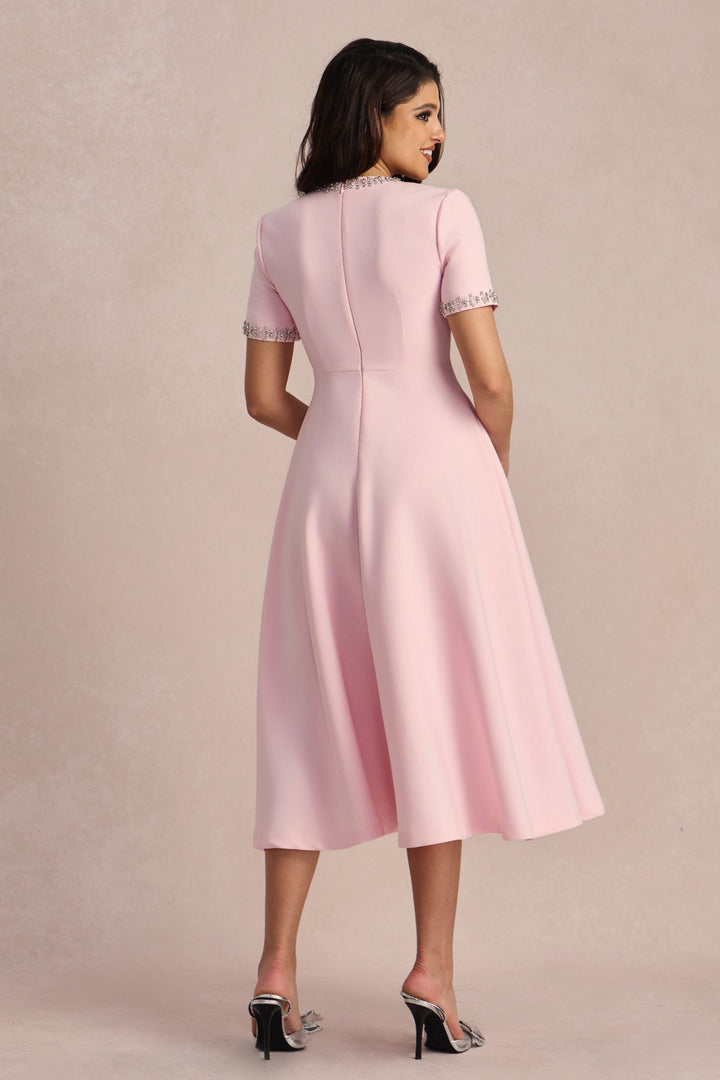 Zoe MIDI-KLEID MIT KRISTALLBESATZ UND SCHLEIFEN-DETAIL